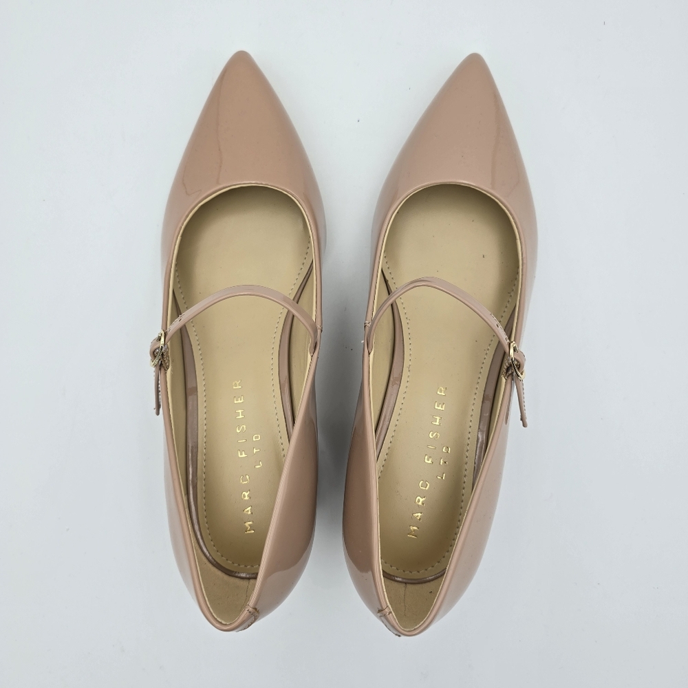 Marc Fisher LTD Luccie Mary Jane Pumps, Light Natural Patent Leather, Wmn's 5.5M - Picture 9 of 13
